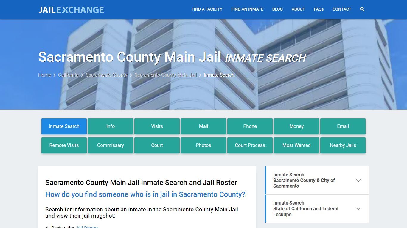 Sacramento County Main Jail Inmate Search - Jail Exchange